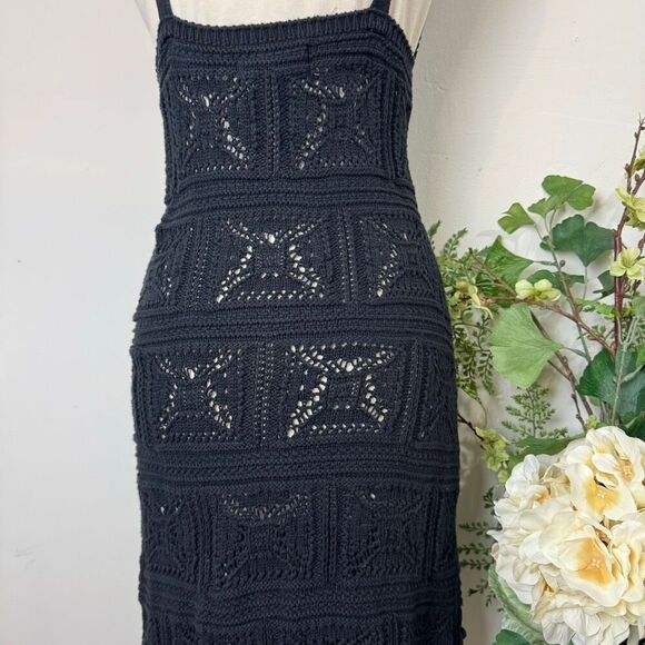 Anthropologie Black Crochet Beach Coverup Bodycon Dress | Large - Picture 9 of 15
